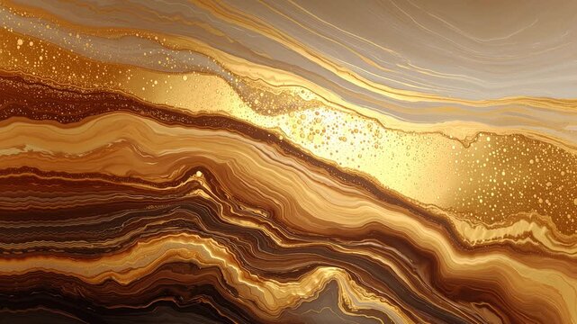 Abstract golden and brown swirls with bubbles create a luxurious backdrop for premium branding and packaging design.

