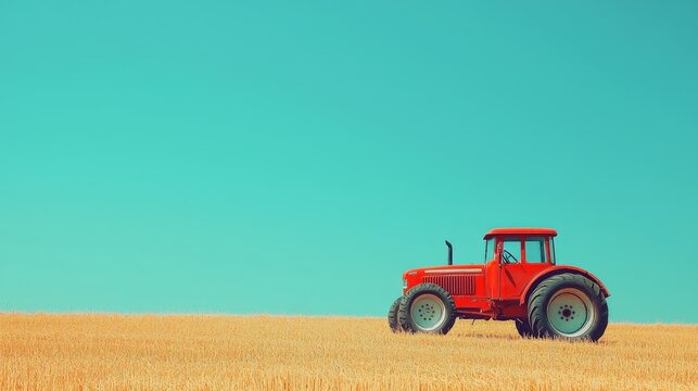 Farmer prepares soil for sunflower planting with vintage red tractor in France