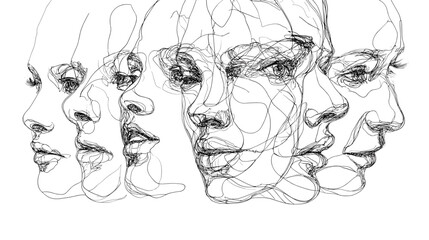 Multiple Profiles of Women in Abstract Line Art Design Showcasing Diverse Expressions and Emotions © AI PIC