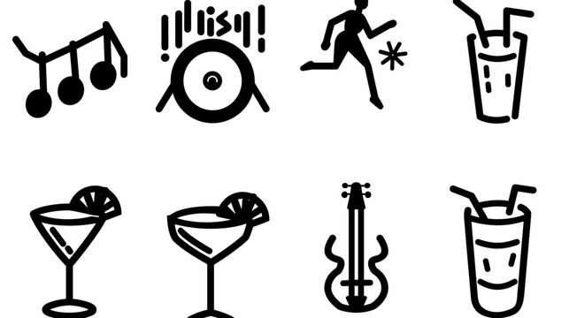 Music Notes, Vibrant Cocktails and Dancing Figures Creating a Festive Atmosphere at a Celebration