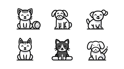 Obraz premium Playful Cartoon Animals Including Kittens and Puppies with Cheerful Expressions and Unique Colors