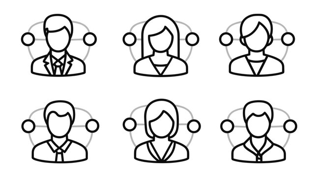 Professional Outline Illustration Representing Diverse Business Team Collaborating on Strategy