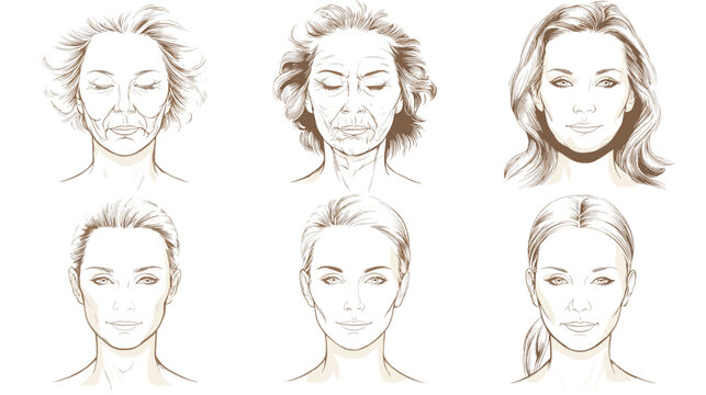 Range of Female Facial Expressions Displaying Various Emotions and States of Mind