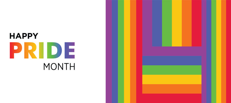 PRIDE month banner parades text isolated, Rainbow or Pride Flag. Pride Rainbow Flag Wave Design Element, Celebrates pride ribbon roll make inclusive progress pride, Vector illustration