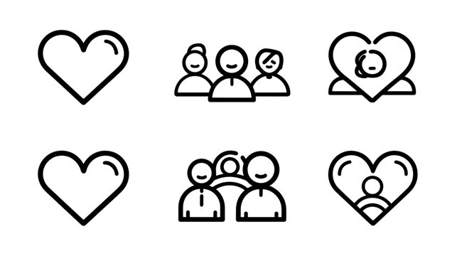Set of Heart Icons Representing Love, Community, and Connection Among Diverse Groups of People