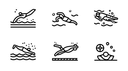 Obraz premium Set of Swimming Icons Representing Various Styles and Techniques in Water Sports