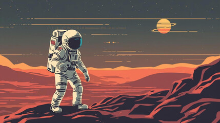 illustration retro astronaut walking in mars © Pemuda