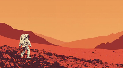 illustration retro astronaut walking in mars © Pemuda