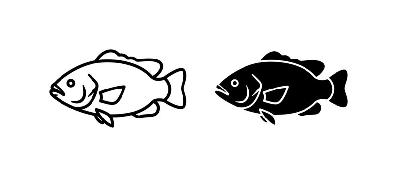 Simple Fish Icons, Outline and Silhouette, Aquatic Life Vector