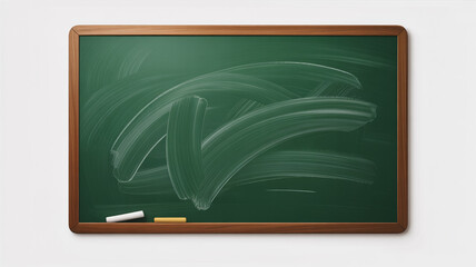 Fototapeta premium Green chalkboard with chalk smudges and two pieces of chalk on a white background