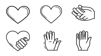 Fototapeta premium Various Illustrations of Hands and Hearts Representing Affection and Emotional Connection