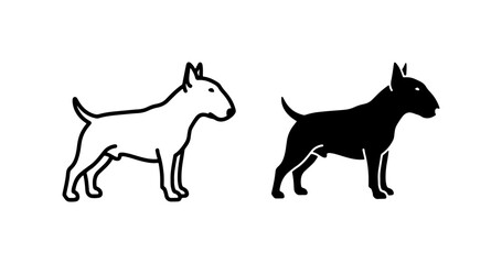 Obraz premium Bull Terrier Dog Icons, Black and White Vector Silhouettes