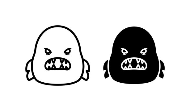 Monsters, Creatures, Scary Faces, Vector Icons, Black and White