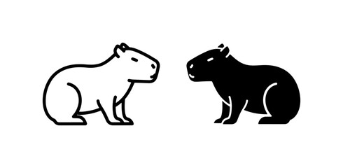 Fototapeta premium Capybara Icons: Black and White Vector Silhouettes