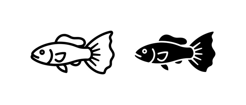 Guppy Fish Icons, Outline and Silhouette, Aquatic Pet Vector