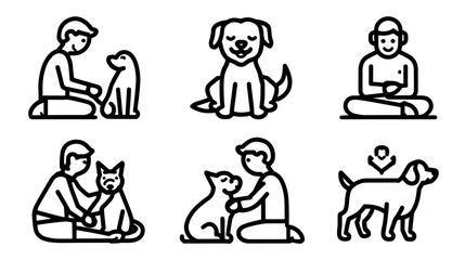 Fototapeta premium Young Man Interacting with Dogs and Cats in a Calm Indoor Setting Promoting Companionship