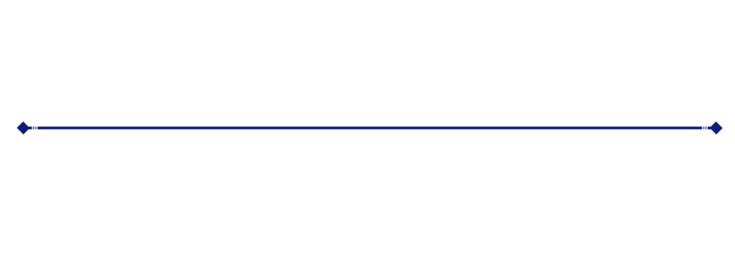 Thin straight blue horizontal divider line with diamond ends for separators, headers and elegant design layouts