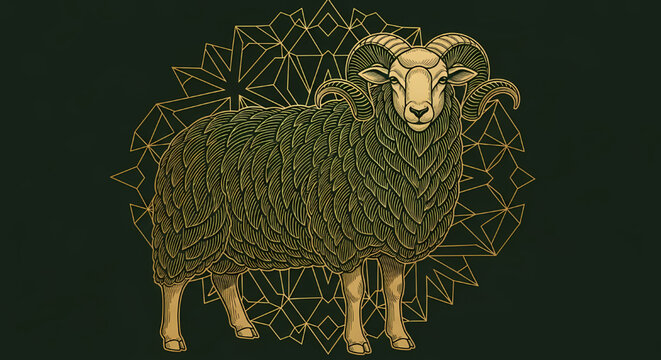 Decorative Golden Ram Illustration for Eid al-Adha