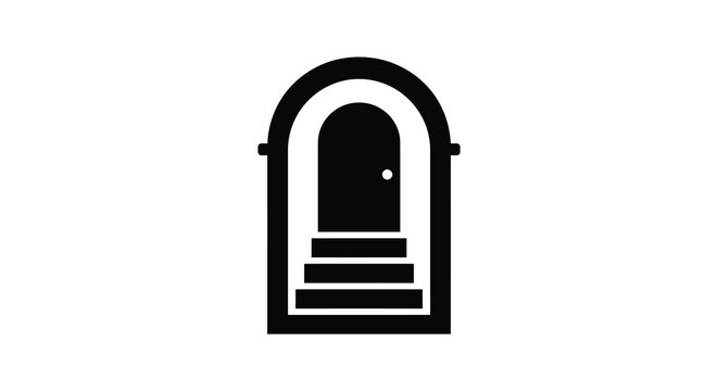 arched doorway silhouette on white background entrance portal architecture building structure steps threshold opening black graphic