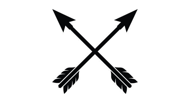 crossed arrows in black silhouette vector graphic icon symbol design element logo feathers weapon direction target
