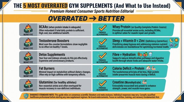Five most overrated gym supplements guide with evidence-based better alternatives comparison