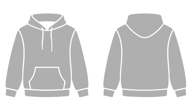 Gray hoodie vector template, front and back view, blank sweatshirt mockup for apparel design, casual clothing illustration for fashion brands