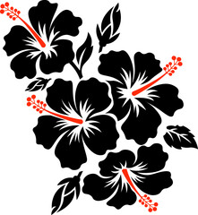 Tropical Hibiscus Flowers and Leaves Icon Set Decorative Black Silhouette Botanical Flat Design Vector Collection © Md.Nazmul Haque