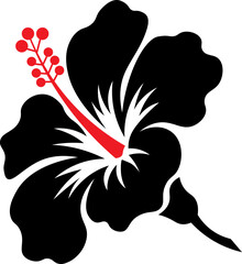 Tropical Hibiscus Flowers and Leaves Icon Set Decorative Black Silhouette Botanical Flat Design Vector Collection © Md.Nazmul Haque