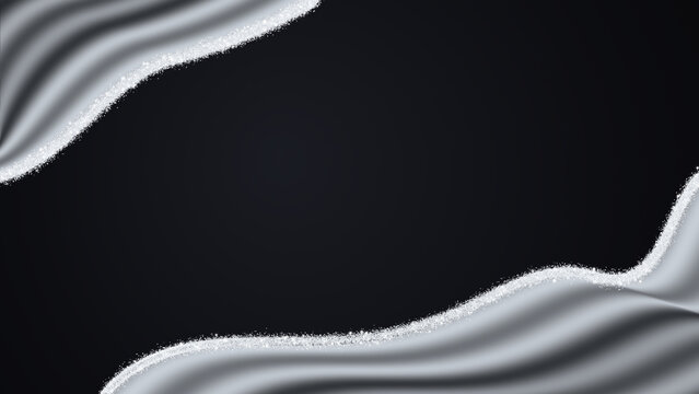 Elegant Abstract Silver Waves with Shimmering Glitter Edges on Deep Black Background Wallpaper Design Concept