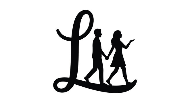 couple walking with letter l silhouette black white background romance love relationship partnership together hand in hand graphic