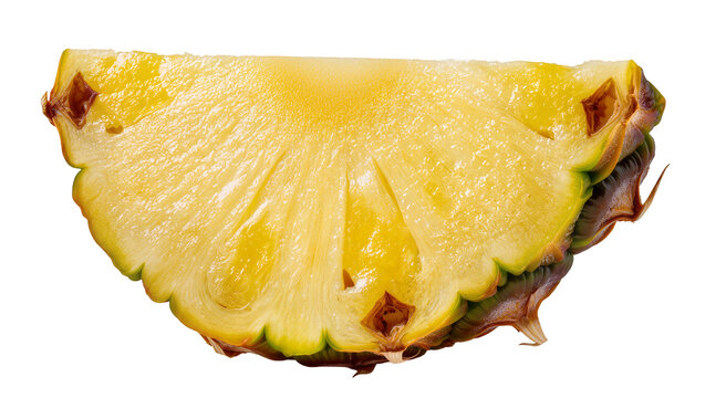 Juicy pineapple slice with green spiky rind and yellow flesh
