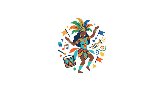 Brazilian Carnival Dancer with Drum and Music Elements