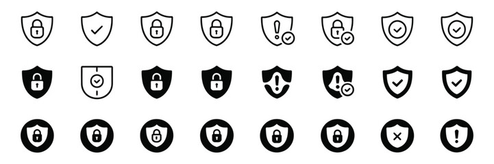 Security Shield icon set with Check Mark Protection symbols and Padlock Logotypes Editable Stroke vector illustration. © Mobarok Hossen Munna