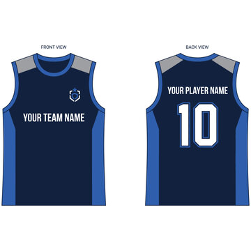 Navy blue basketball jersey uniform template with royal blue accents, basketball