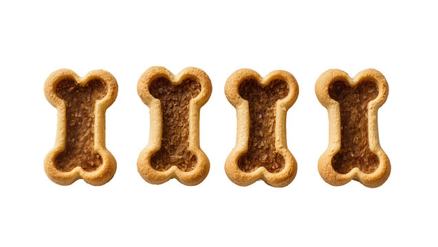 Four bone shaped dog biscuits with textured centers