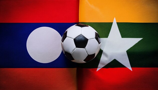Soccer ball between Laos flag and Myanmar flag