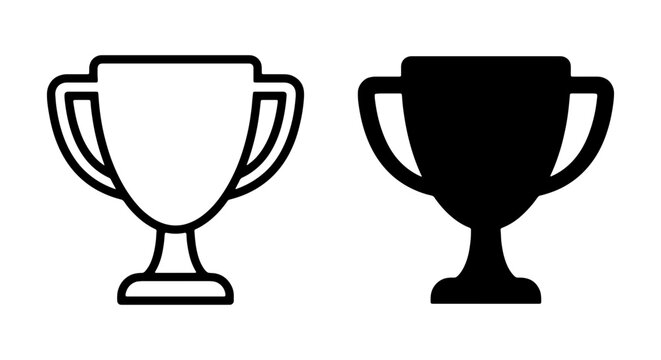 Minimalist trophy cup icons, black winner award symbols, flat vector trophy set