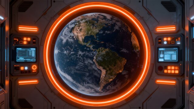 Futuristic space station view of Earth