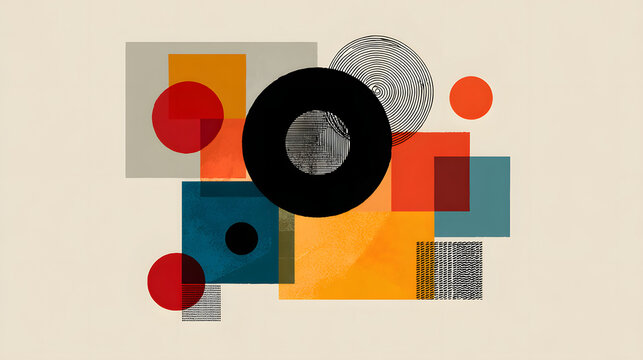 Abstract artistic illustration of abstract circle and square composition in bauhaus for creative commercial background design