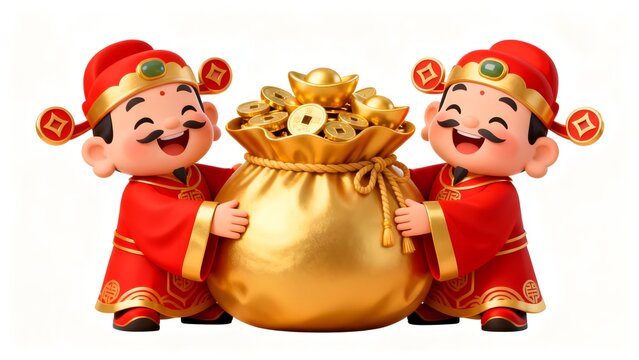 Two cartoon figures with golden money bag