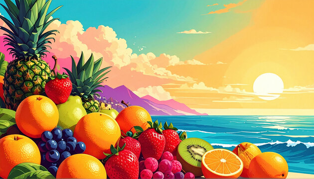 Colorful vintage style fruit collage for commercial summer advertisement