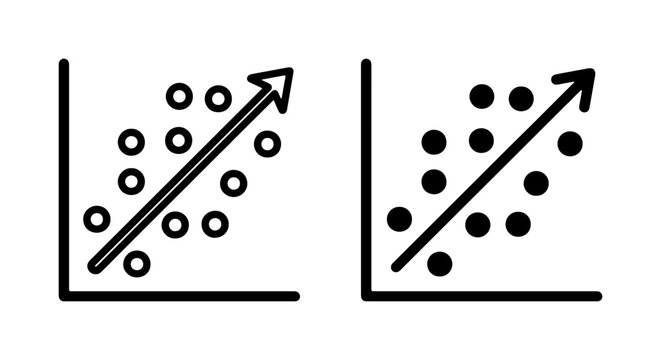 Correlation Scatter Plot Icons, Data Analysis Vector Graphics, Trend Line Illustration