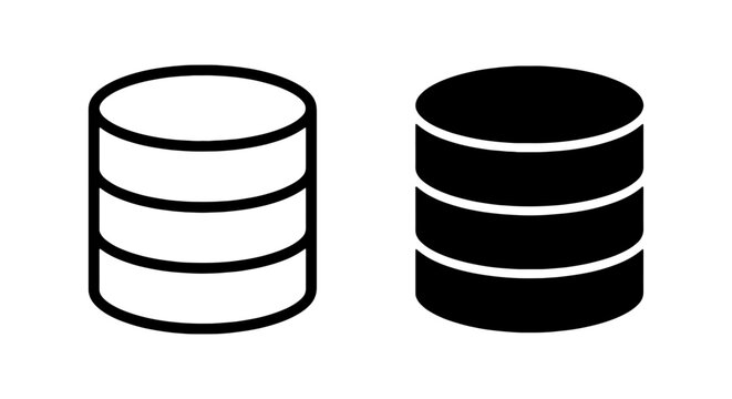 Database Icons, Data Storage Symbols, Information Stacks, Vector Graphics