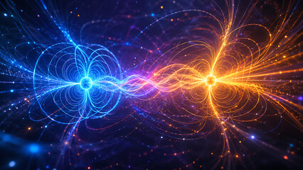 Fototapeta premium Visualization of interacting electric fields with particles | Energy flow and electromagnetic forces concept | Physics abstract illustration of electric charges