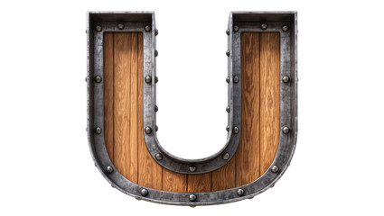 Wooden letter U with metal frame and rivets © Johanna