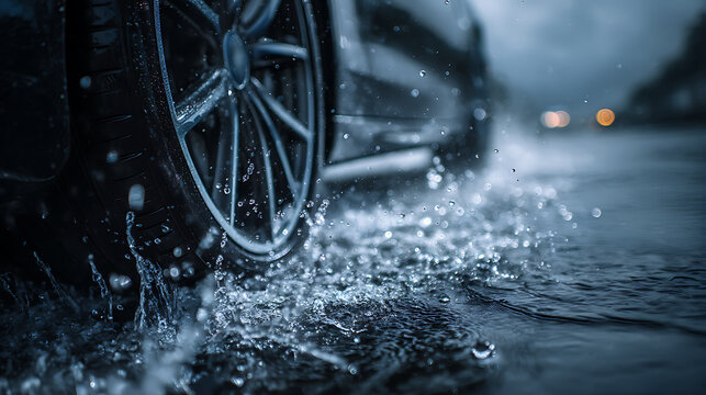 Water droplets splashed onto the side fender of the car
