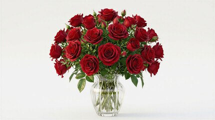 Obraz premium Fresh Red Rose Bouquet in Glass Vase Isolated on White Background