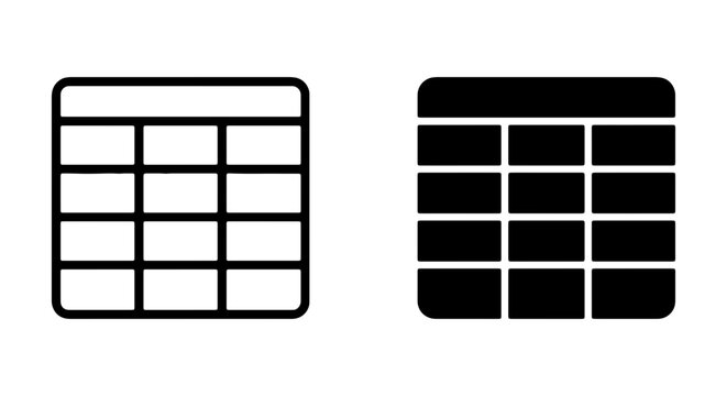 Minimalist data table icons, spreadsheet grid vector set, digital database UI elements