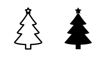 Minimalist Christmas tree icons, black pine tree silhouettes, winter holiday vector set © MdHridoy