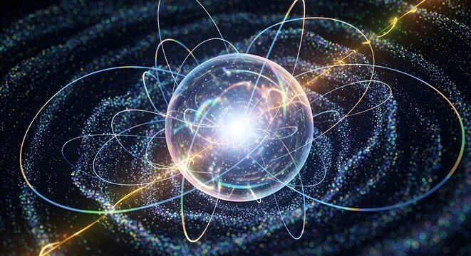 Atomic structure visualization quantum physics and particle interaction concept